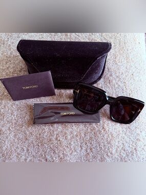 Tom Ford Black Oversized Square Women’s Sunglasses with Gold T Detail
